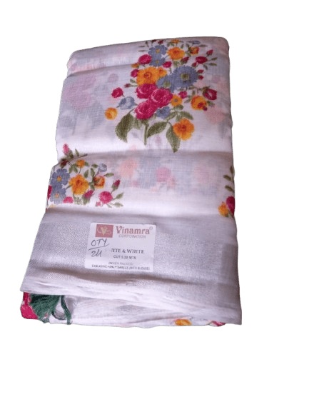 White Floral Printed Cotton Saree With Blouse - Sarees | Buy online on ZillyBuy