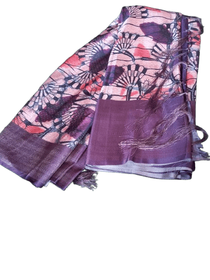 Soft Purple Hand-Dyed Silk Scarf with Butterfly Pattern - Sarees | Buy online on ZillyBuy