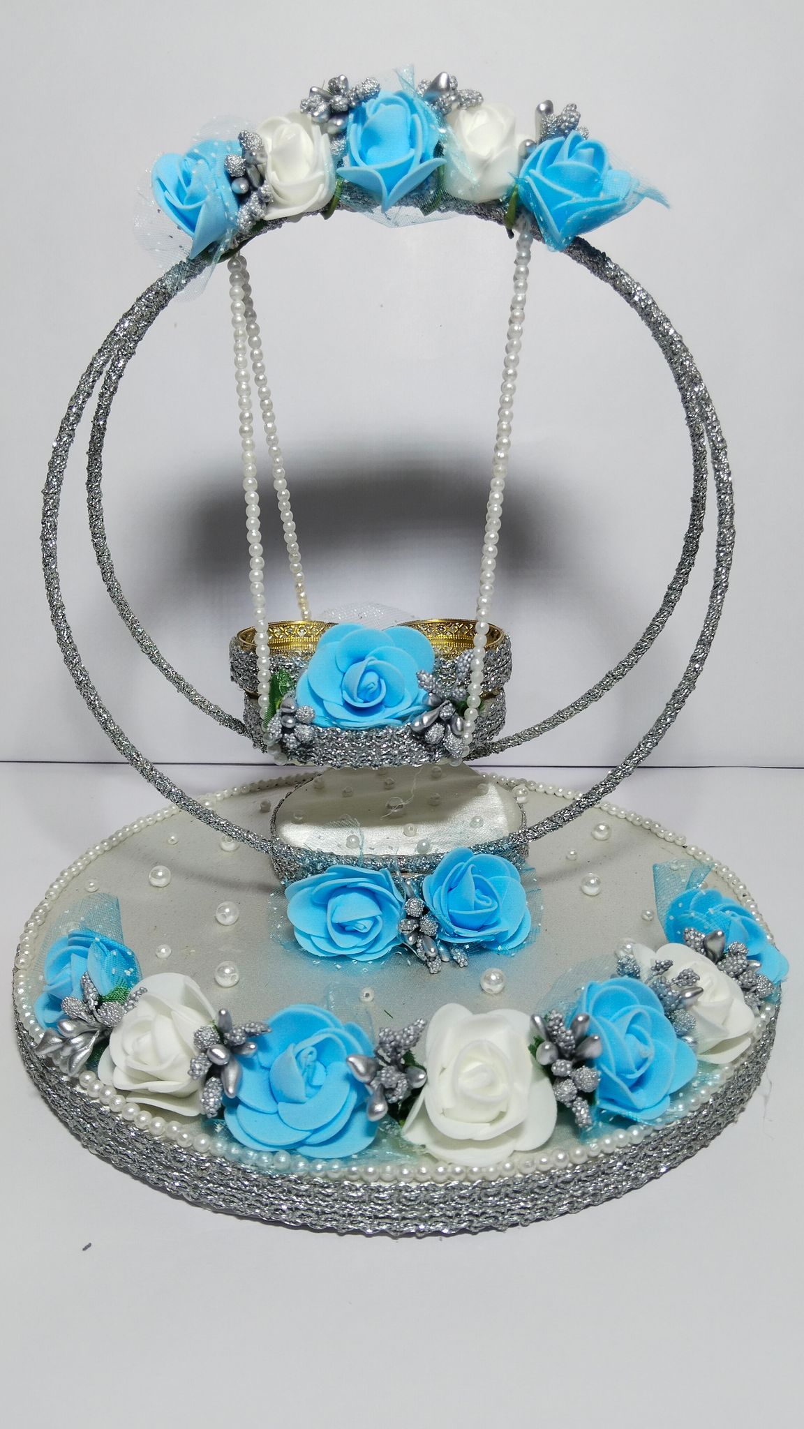 Pearl and Blue Flower Ring Platter