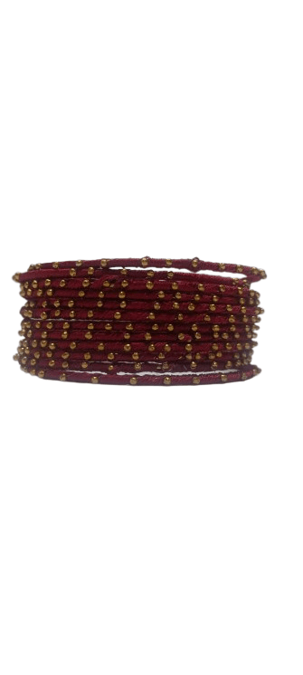 Maroon Glass Bangles with Golden Beads