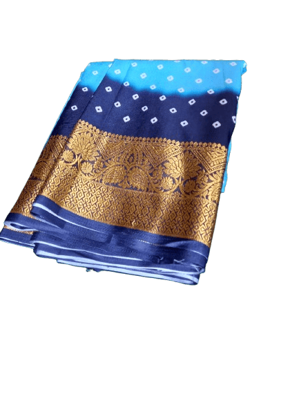 Blue and Black Silk Saree with Golden Border