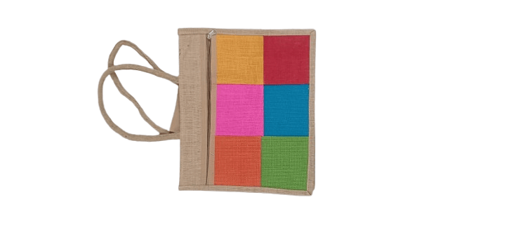Colorful Jute Tote Bag with Zippered Compartment