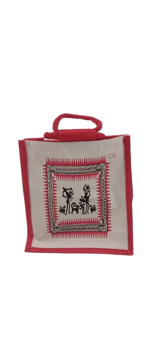 BUCHI Handmade Jute Bag with Traditional Indian Warli Painting