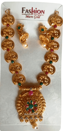Indian Traditional Gold Plated Kempu Stone Necklace Set with Earrings for Women Indian Traditional Gold Plated Kempu Stone Necklace Set with Earrings for Women