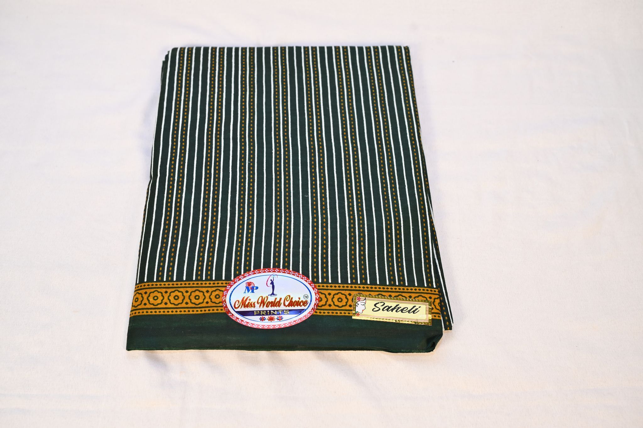 Green and White Striped Cotton dress material