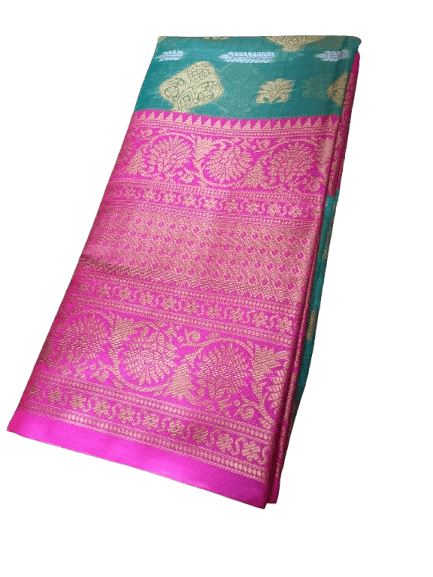 Green and Pink Banarasi Silk Saree With Blouse Piece - Sarees | Buy online on ZillyBuy