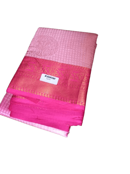 Pink and gold zari work soft silk saree with blouse piece - Sarees | Buy online on ZillyBuy
