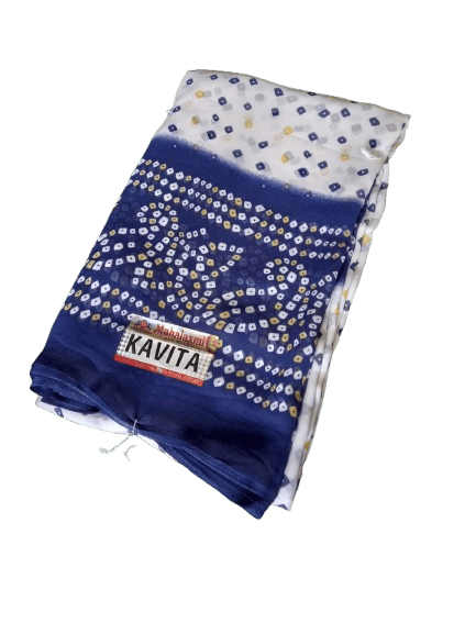 Women's Blue and White Bandhani Printed Saree