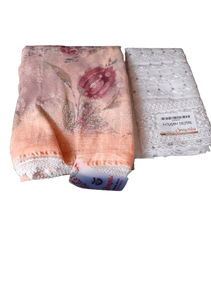 Peach Georgette Embroidery Work Saree With Blouse Piece - Sarees | Buy online on ZillyBuy