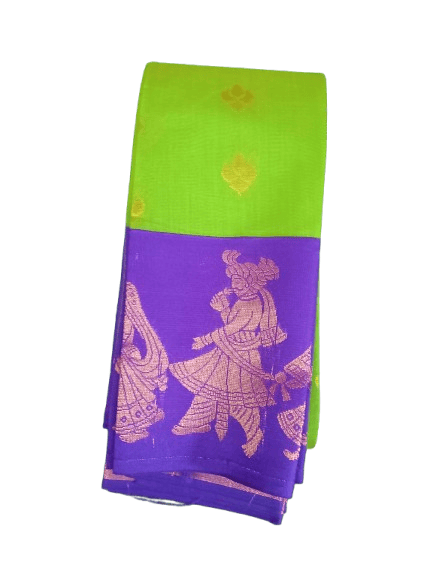 Green and Purple Silk Saree with Traditional Indian Motif - Sarees | Buy online on ZillyBuy