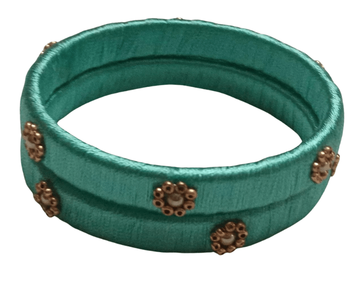Green Silk Thread Bangle Set with Pearl Beads - Bangles & Bracelets | Buy online on ZillyBuy