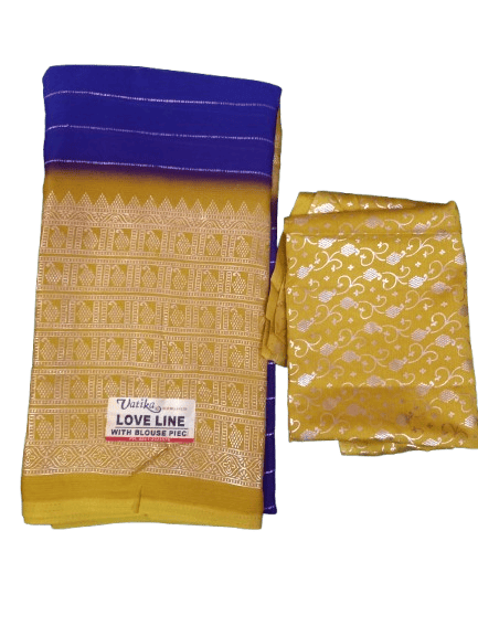 Yellow and Blue Traditional Saree With Blouse Piece - Sarees | Buy online on ZillyBuy