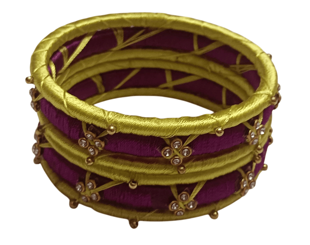 2-6 SIZE Maroon and Gold Silk Thread Bangles with Rhinestone Accents - Bangles & Bracelets | Buy online on ZillyBuy