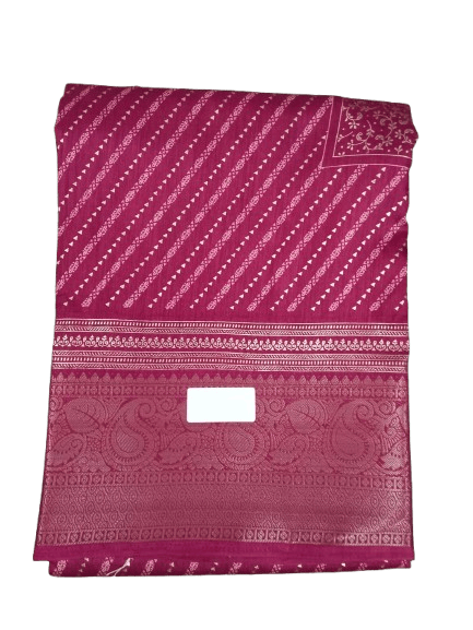 Pink Saree With Golden Border  5.5 meters with combined blouse - Sarees | Buy online on ZillyBuy