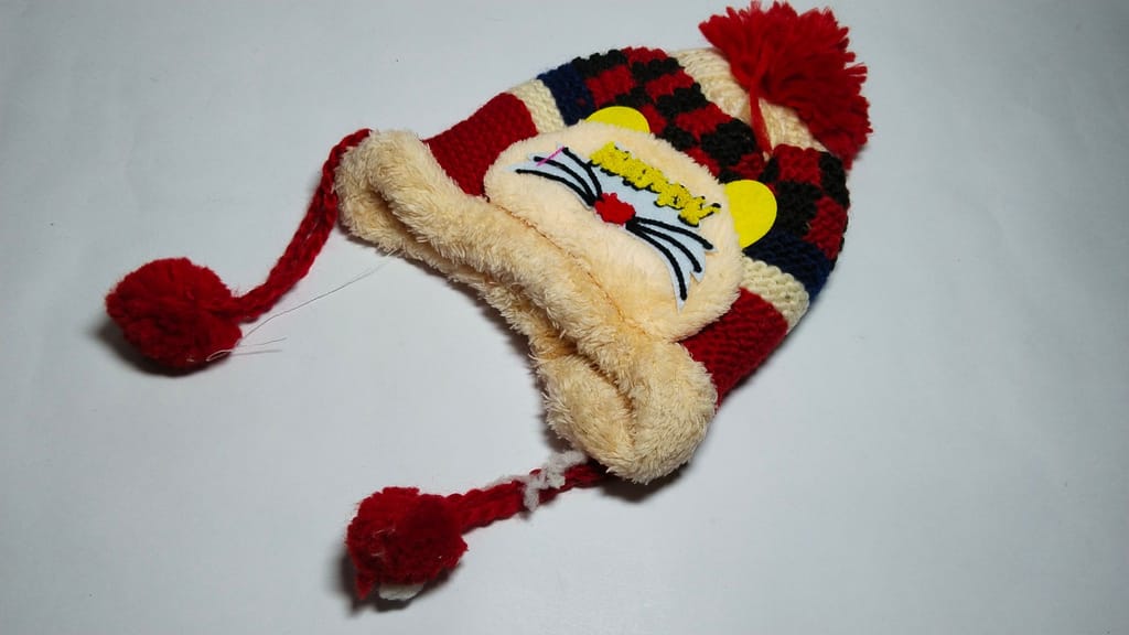 Red and White Winter Hat with Ear Flaps for Kids
