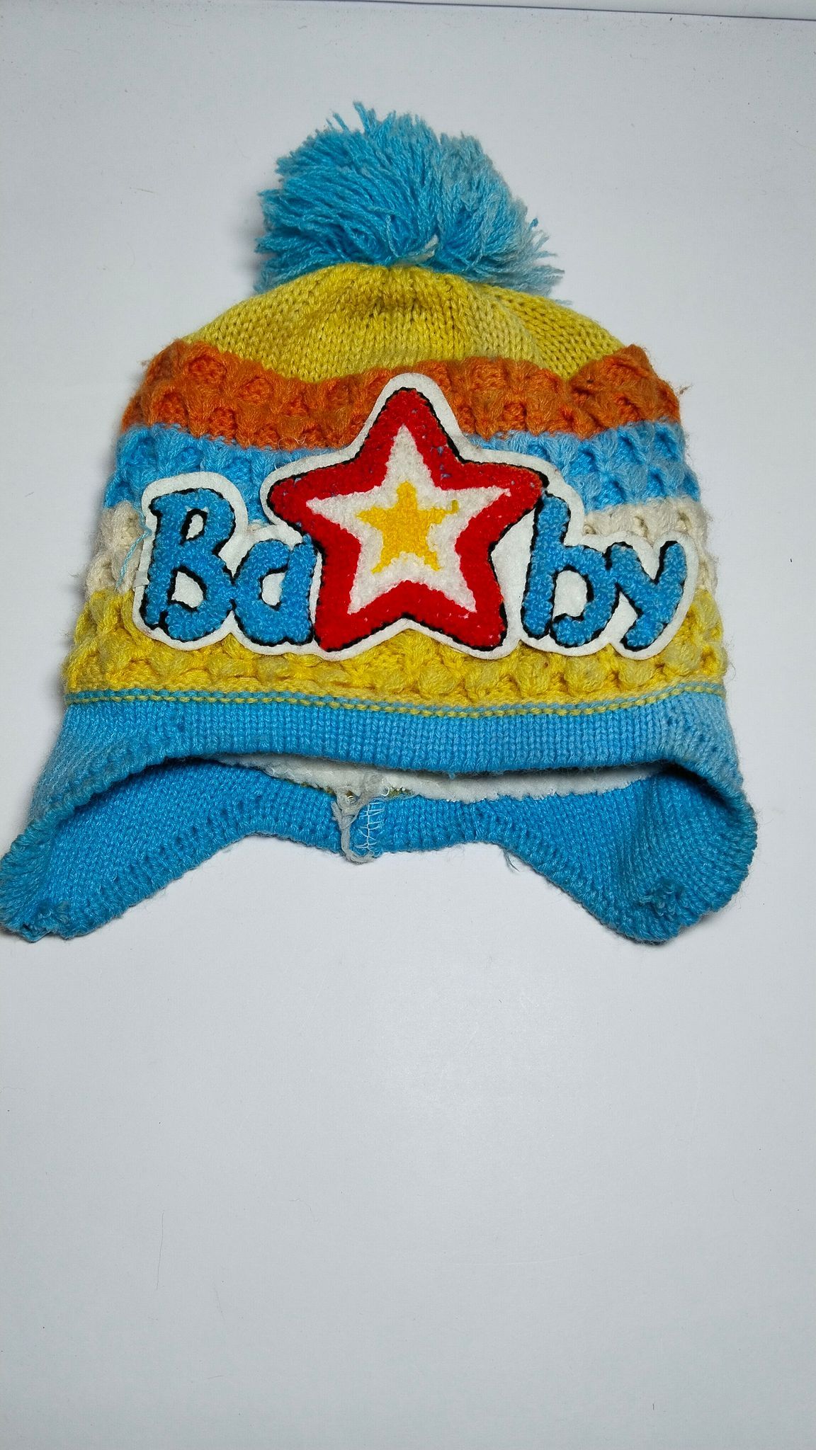 Baby Winter Warm Knitted Hat with Ear Flaps and Pom Pom