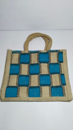 Handwoven Checkered Jute Tote Bag with Double Handles