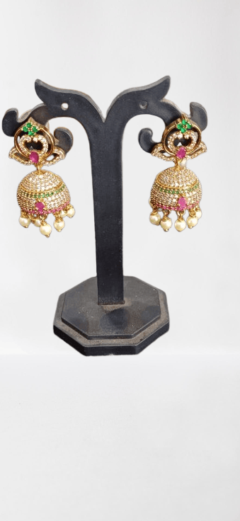 Pearl and Ruby Traditional Indian Jhumka Earrings