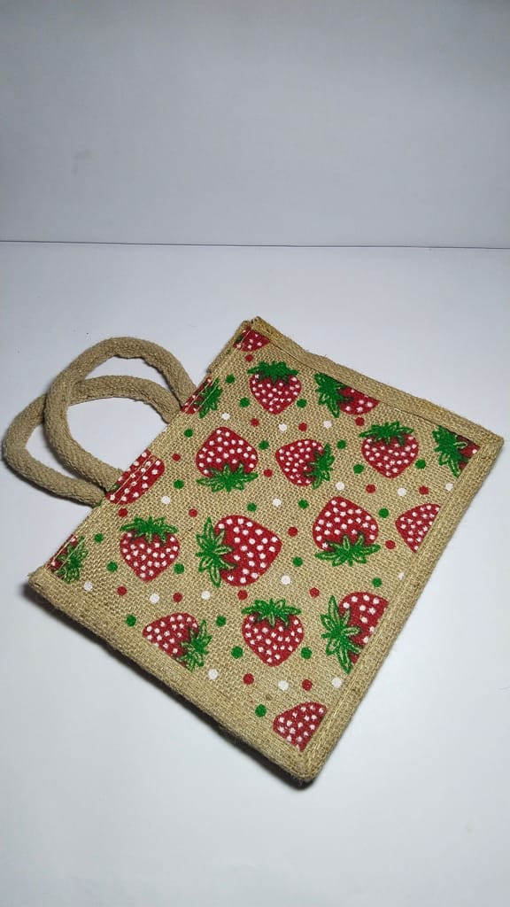 Strawberry Fields Forever Handwoven Jute Tote Bag