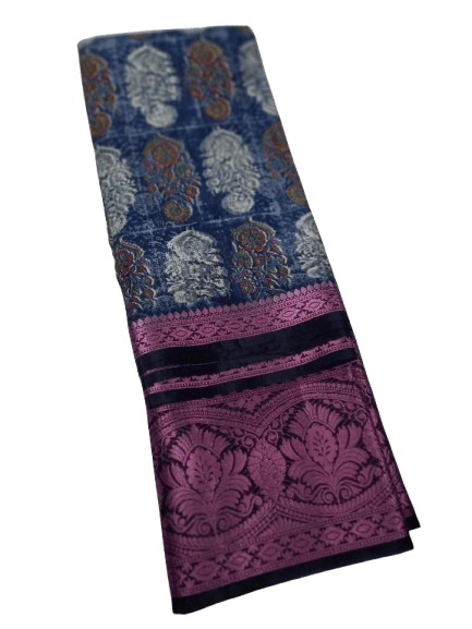 Blue Handloom Pure Silk Saree With Blouse Piece - Sarees | Buy online on ZillyBuy