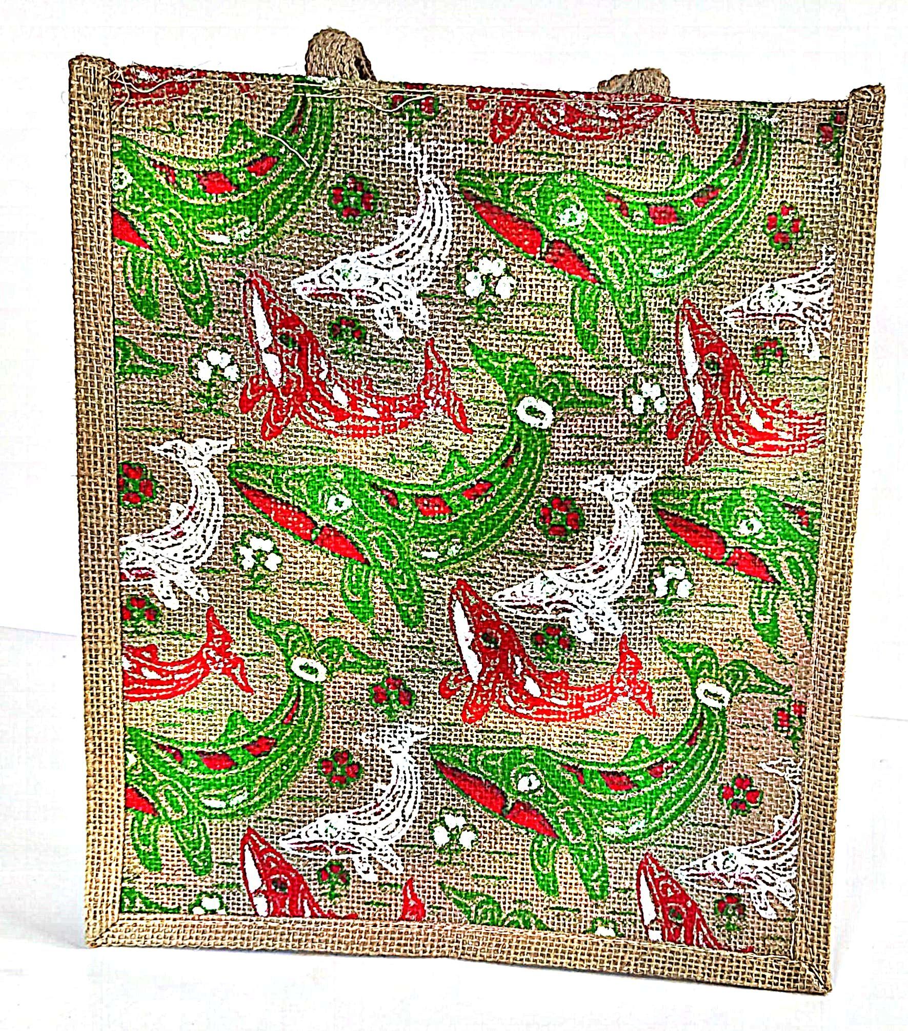 Handmade Jute Bag with Colorful Fish Print