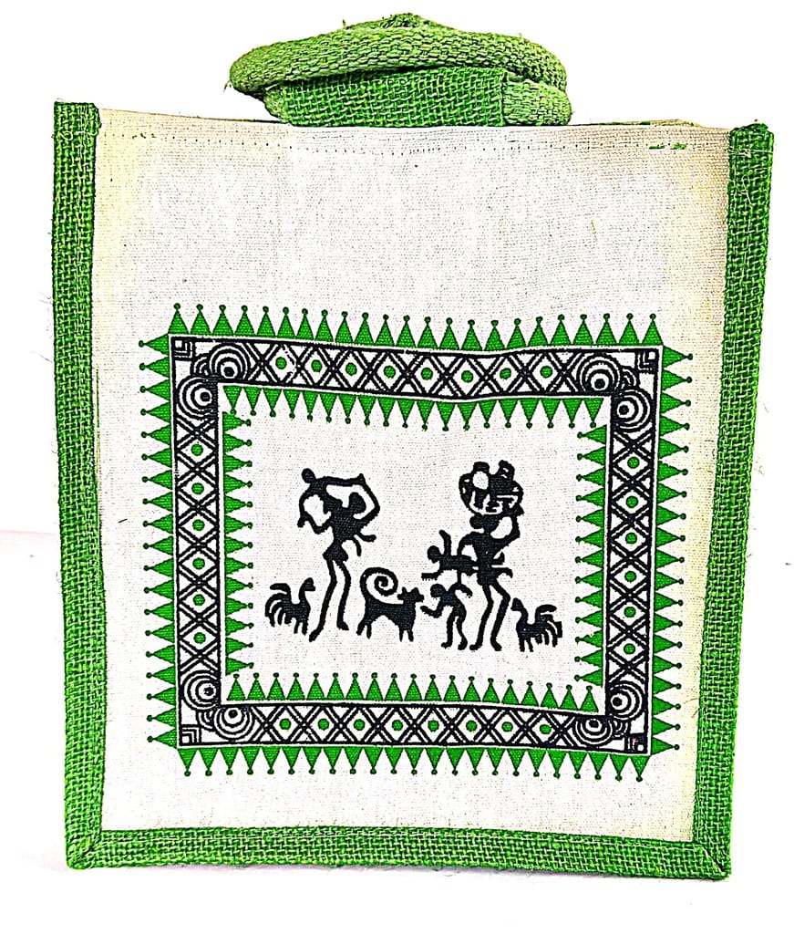 Handmade Jute Bag with Traditional Indian Warli Painting