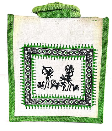 Handmade Jute Bag with Traditional Indian Warli Painting