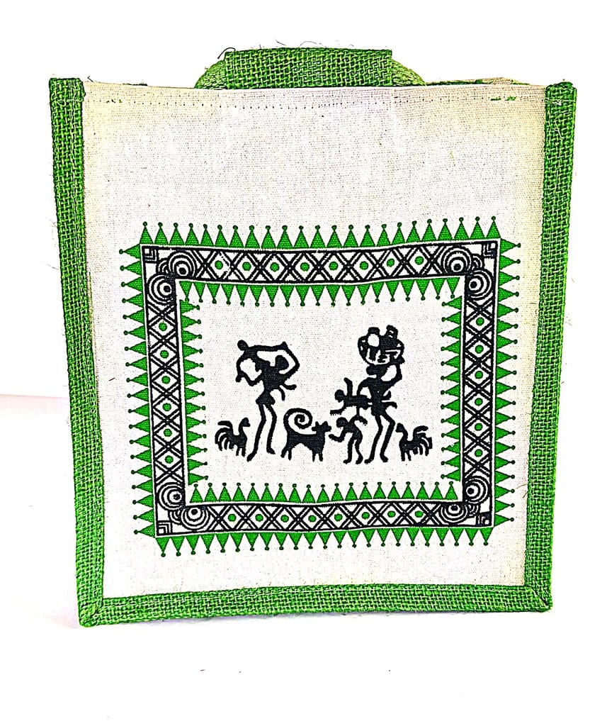 Handmade Jute Bag with Traditional Indian Warli Painting