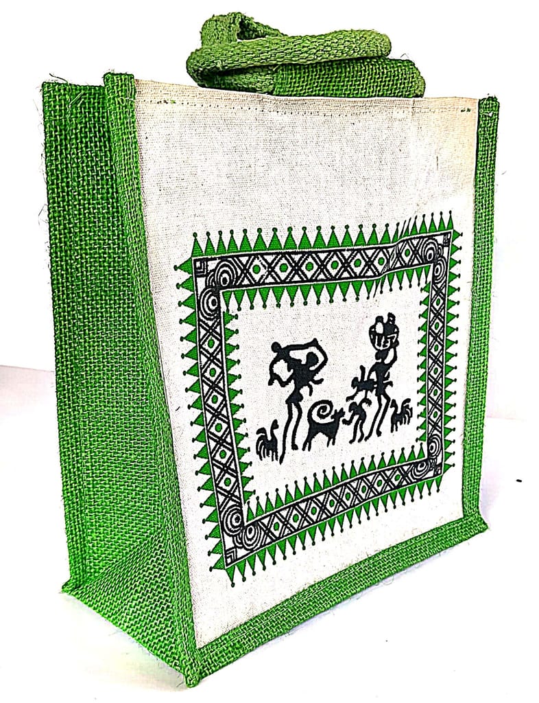 Handmade Jute Bag with Traditional Indian Warli Painting
