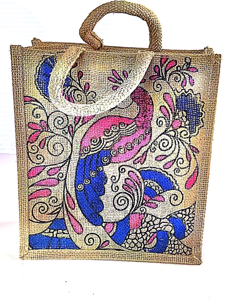 Peacock Print Jute Tote Bag