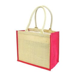 Small Burlap Tote Bag with Red Trim