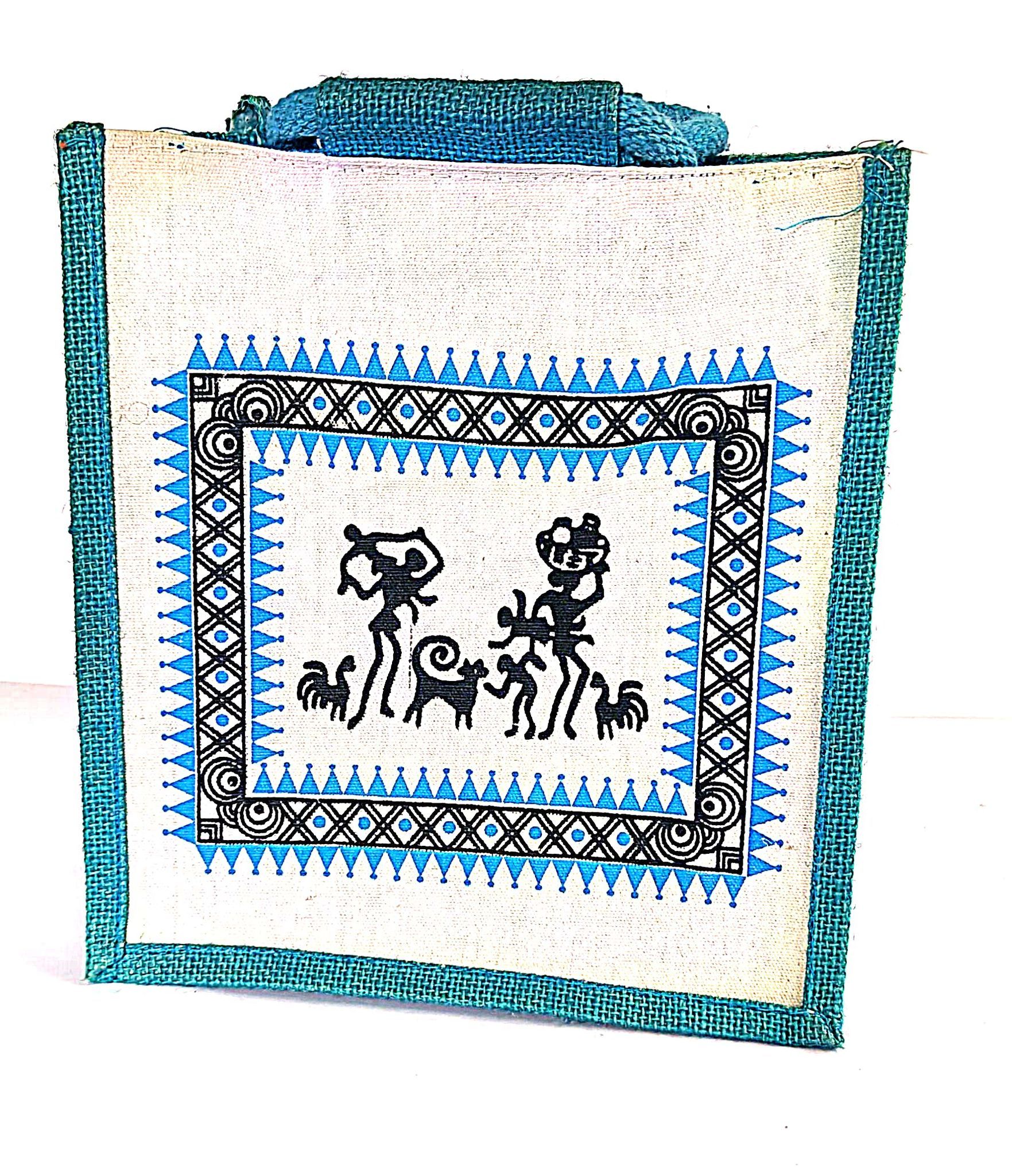 "Handcrafted Jute Lunch Bag with Warli Painting".