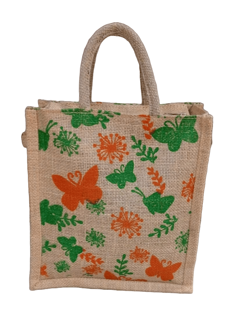 Jute Tote Bag with Butterfly Print