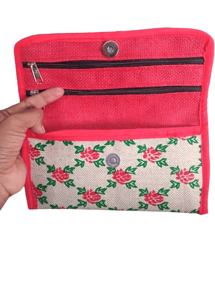 Handmade Jute Clutch with Button Closure and Floral Print - Handbags | Buy online on ZillyBuy