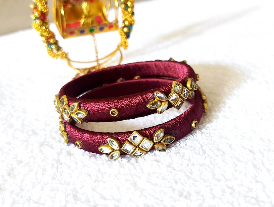 Exquisite Silk Thread Bangle Set with Kundan Stones - Bangles & Bracelets | Buy online on ZillyBuy