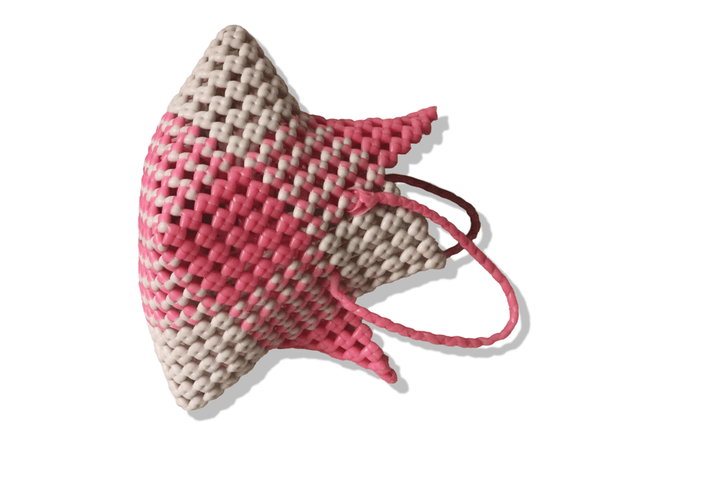 Beaded Handbag with Pink and White Checkered Pattern
