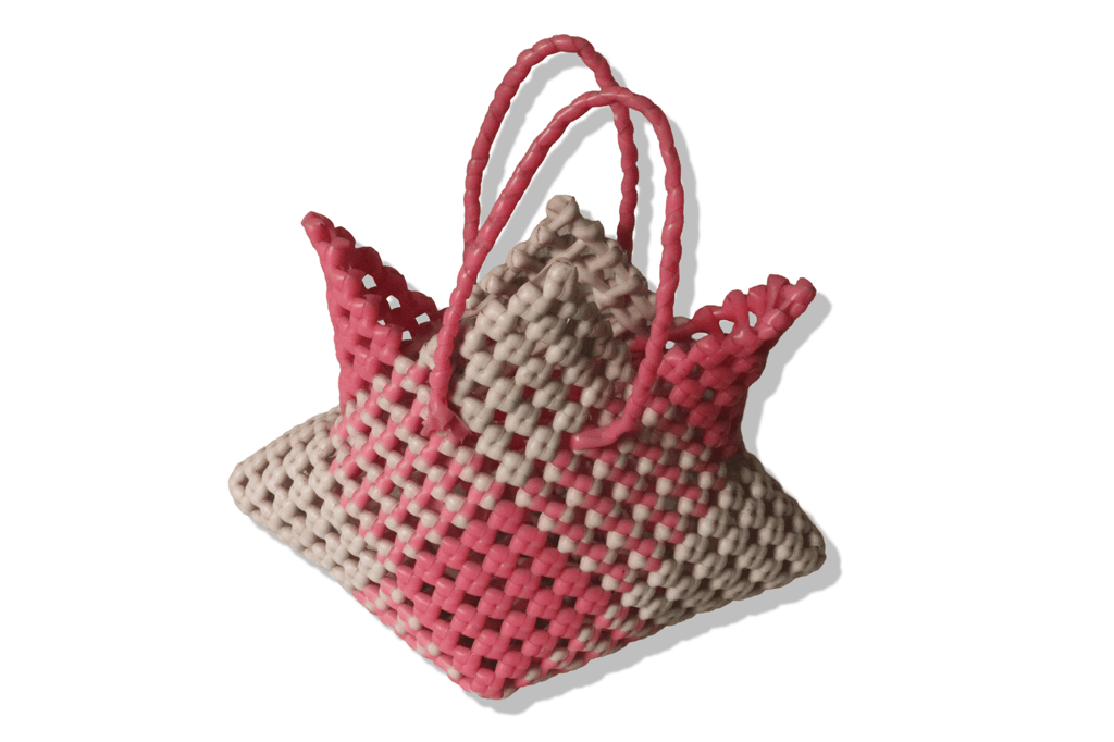 Beaded Handbag with Pink and White Checkered Pattern