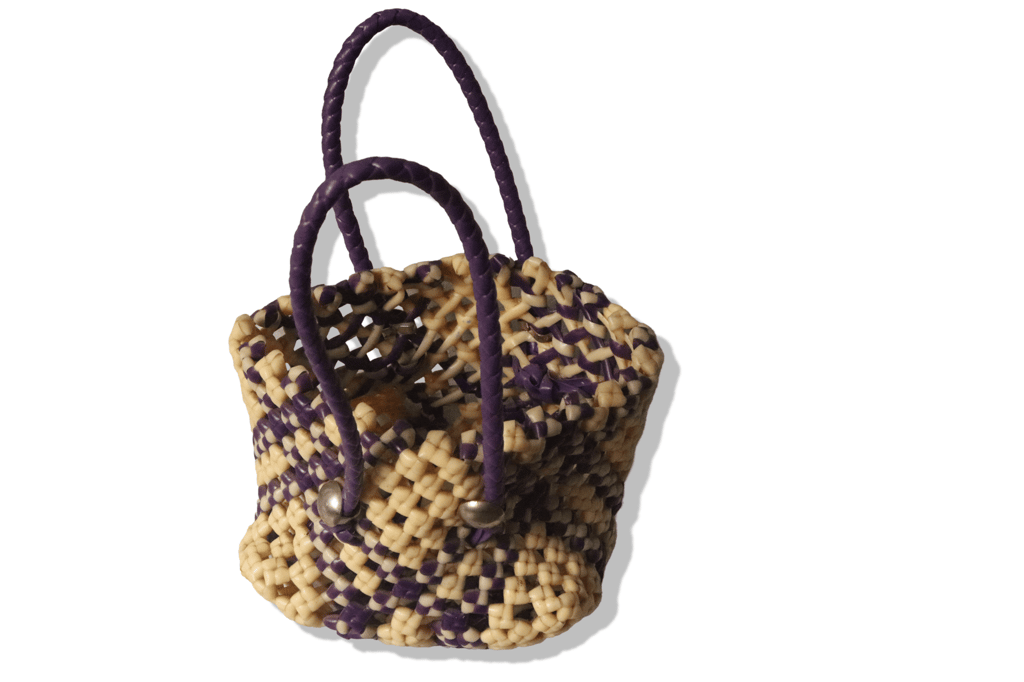 Handmade Beaded Basket with Purple Accents
