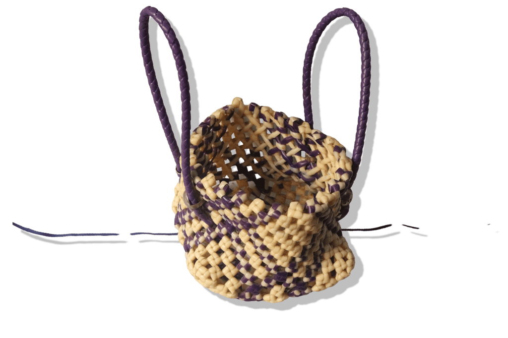 Handmade Beaded Basket with Purple Accents