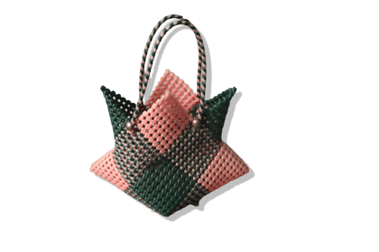 Beaded Handbag with Pink and Green Checkered Pattern Beaded Handbag with Pink and Green Checkered Pattern