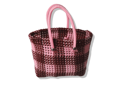 Beaded Handbag with Pink Handles Beaded Handbag with Pink Handles