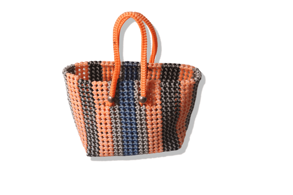 Beaded Handbag with Orange Top Handle