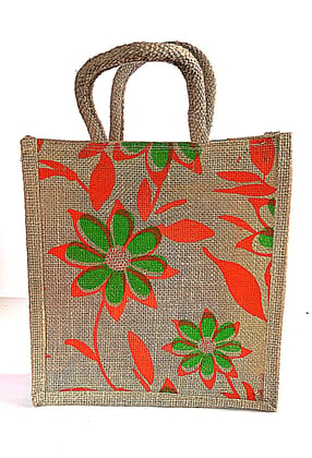 Jute Tote Bag with Floral Print