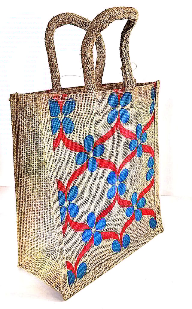 Jute Bag with Floral Print