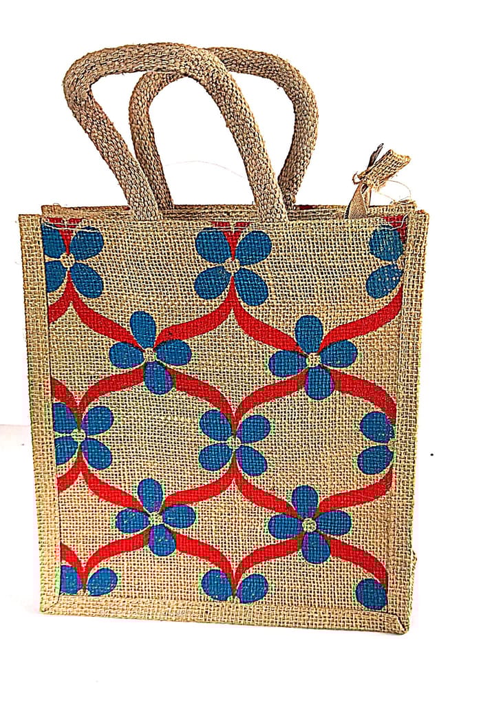 Jute Bag with Floral Print