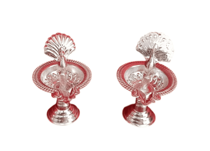 Silver-Plated Peacock Diya Set of 2 (4 inch )