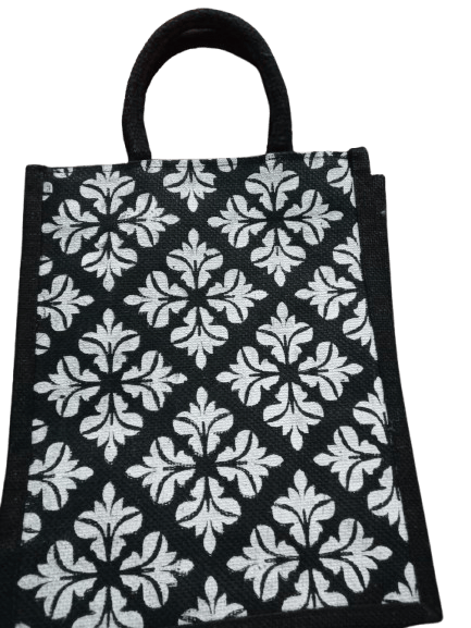 Black and White Floral Jute Tote Bag - Handbags | Buy online on ZillyBuy