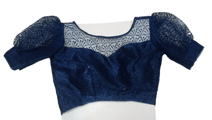 Women's Embroidered Net Blouse with Puff Sleeves