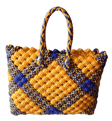 Handmade yellow and blue netted bag