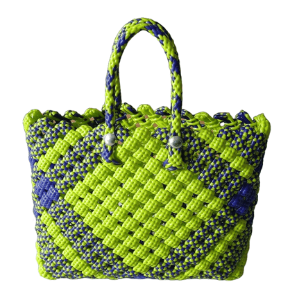Handmade Green and Blue Crocheted Market Tote Bag